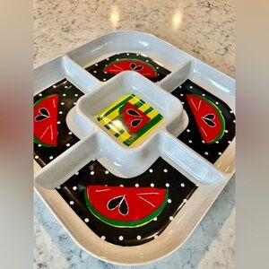 Retro Evergreen EarthAware Watermelon Motif Sectioned Serveware Tray